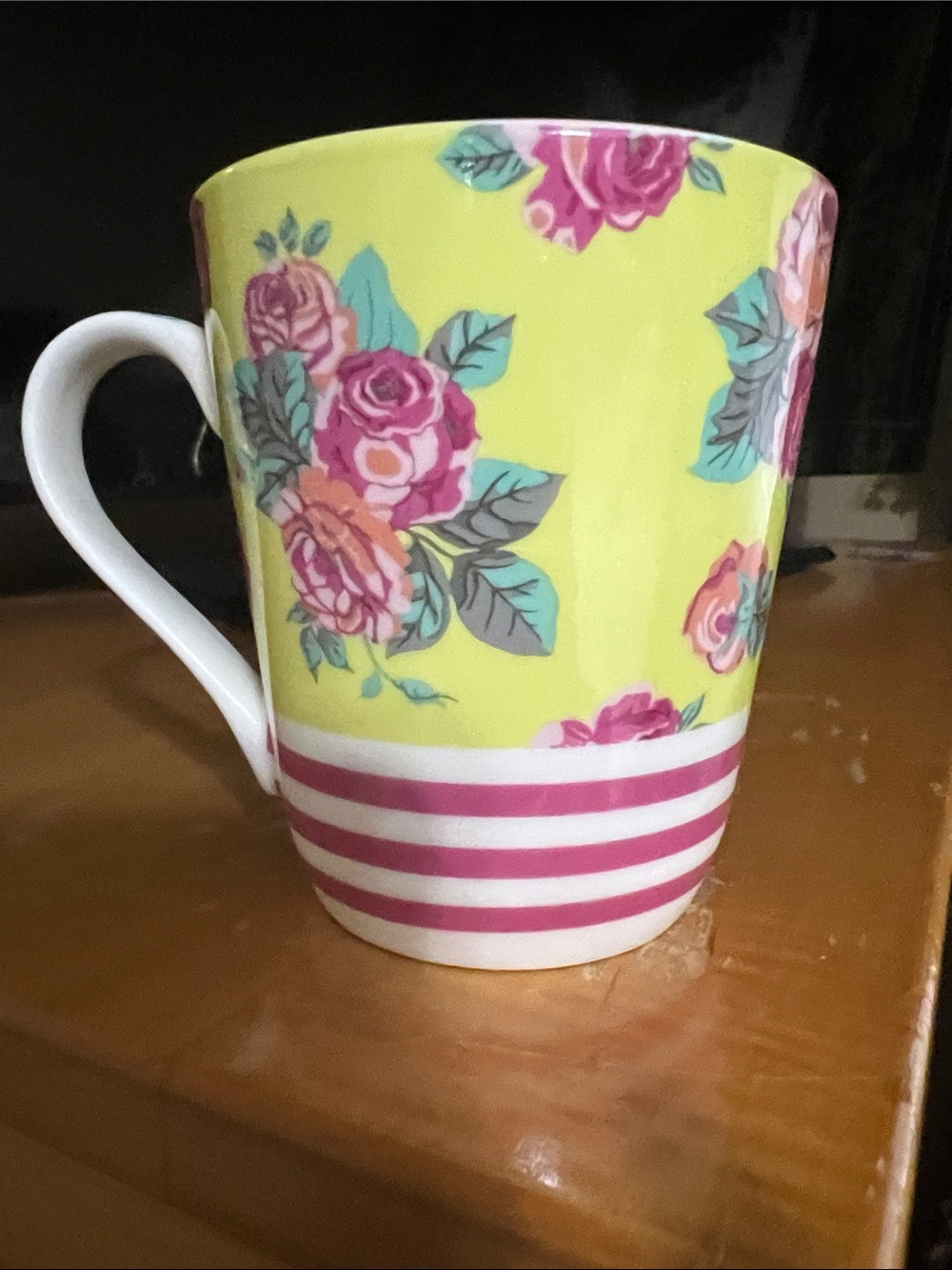 Matilda Jane Floral Yellow Mug with Pink Rose Motif